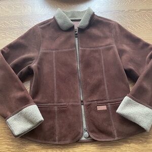 Outback Trading Co Western Shearling Style Jacket Brown Suede Look Cozy Ranch